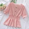 Summer Blouse Tunic Pleated Shirt All-match Solid Color Casual Blouse for Women