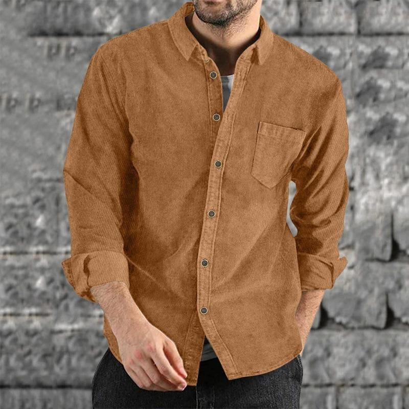Mens Corduroy Long Sleeve Button Down Casual Loose Shirt