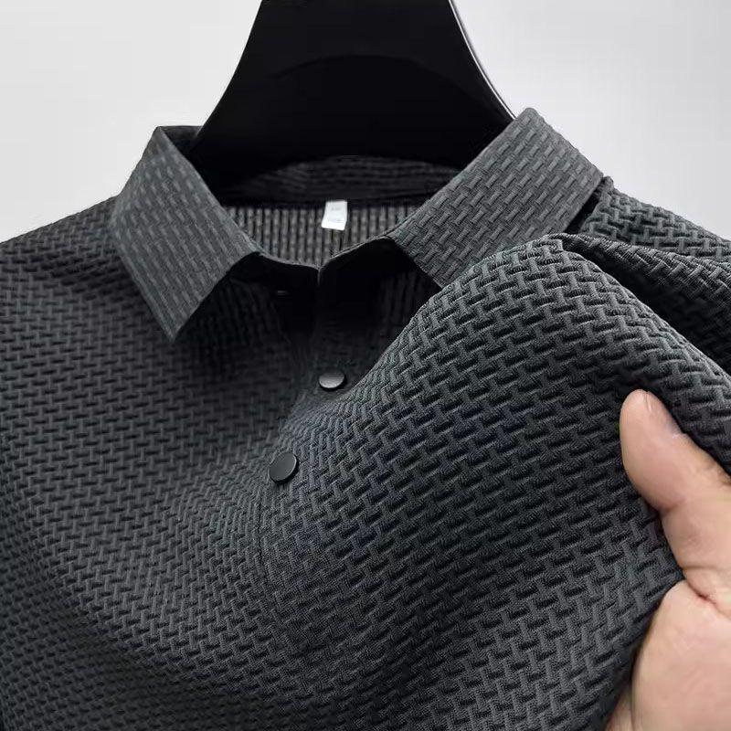 

Мужская легкая рубашка-поло с коротким рукавом и отложным воротником из ледяного шелка - Повседневный универсальный летний топ однотонной расцветки M чёрный