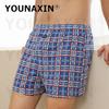 Men's Cotton Boxer Briefs High Waist Casual Plaid Pajama Shorts Plus Size Big Underwear Home Sleep Bottoms M L XL 2XL 3XL