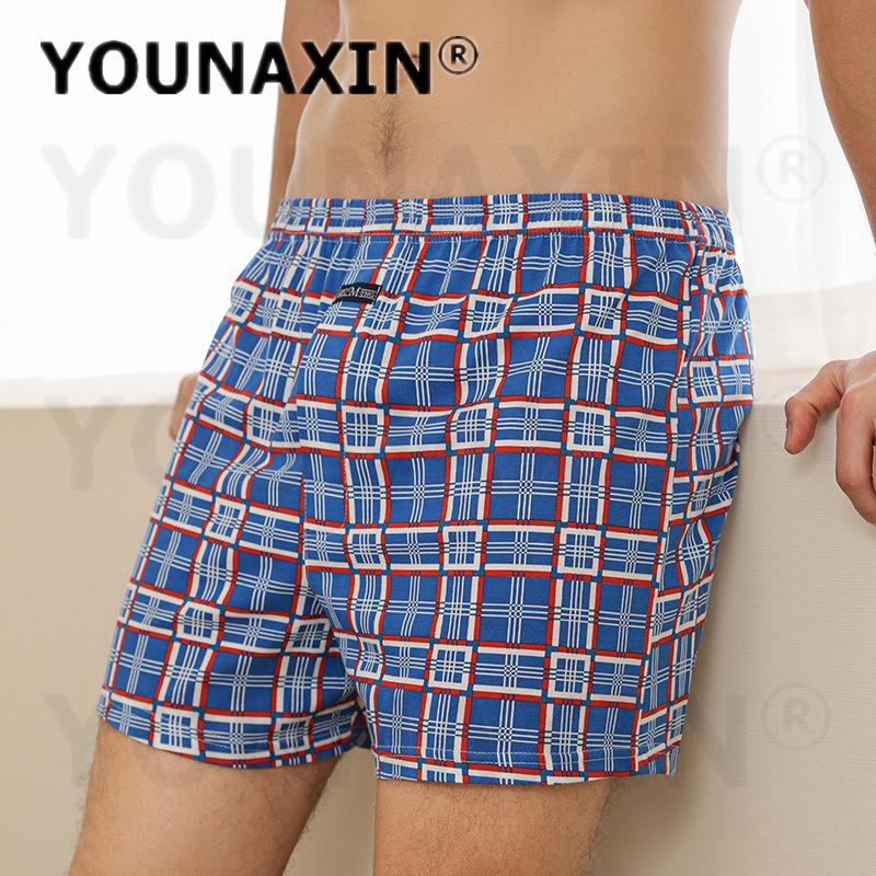 Men's Cotton Boxer Briefs High Waist Casual Plaid Pajama Shorts Plus Size Big Underwear Home Sleep Bottoms M L XL 2XL 3XL