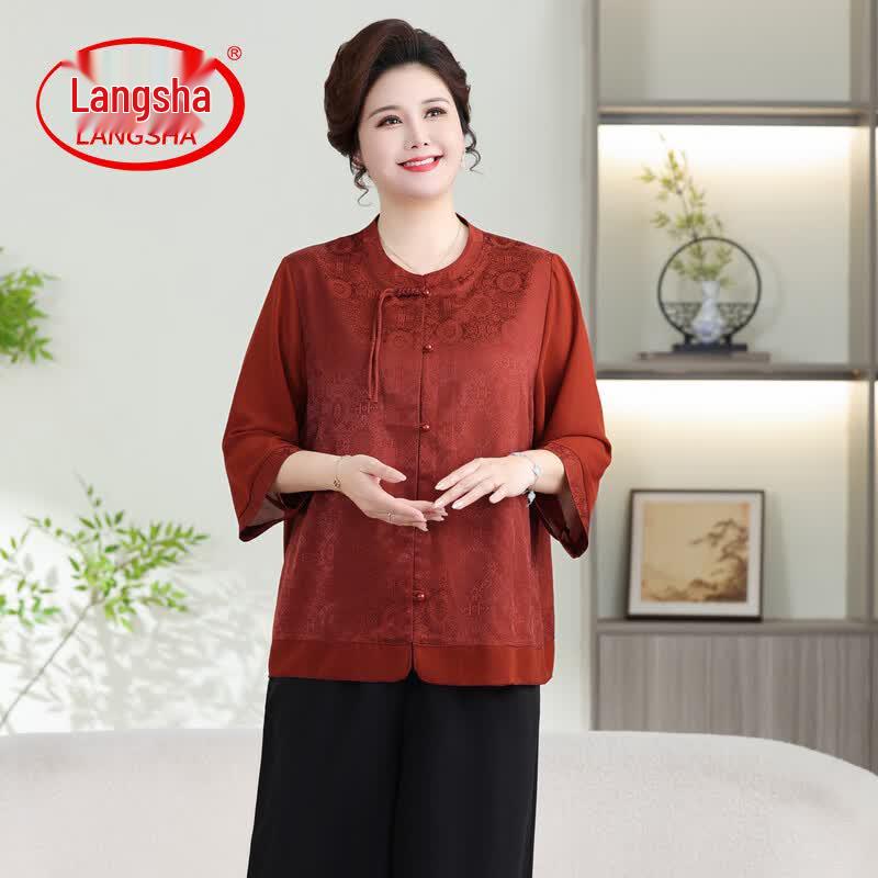 Langsha 2026 Summer Chinese Style Plus Size Loose Fit Cardigan Top