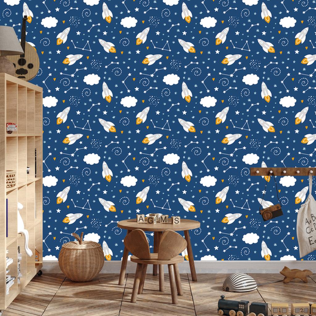 Space Rockets and Hearts Wallpaper for Living Room and Bedroom 50x1000