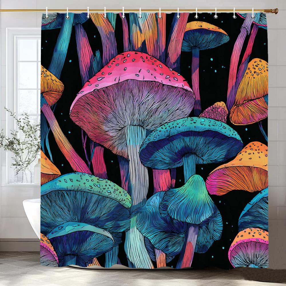 Modern Cartoon Fairy Tale Mushroom Pattern Shower Curtain,Polyester Fabric Washable Bathroom Curtains,Home Decoration With Hooks