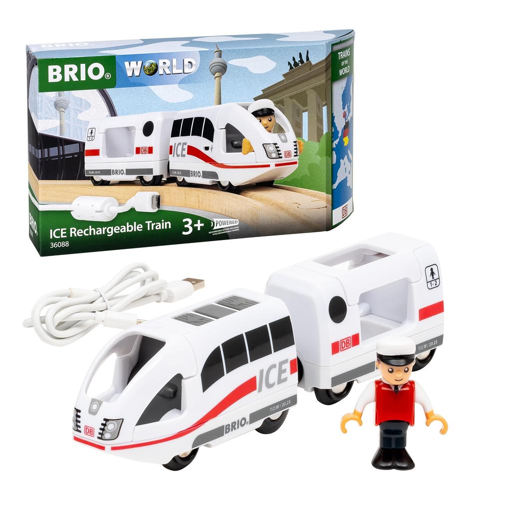 BRIO World Railway Series USB Rechargeable ICE Train 36088, Wooden Rail, Electric Vehicle, Locomotive, Ages 3+