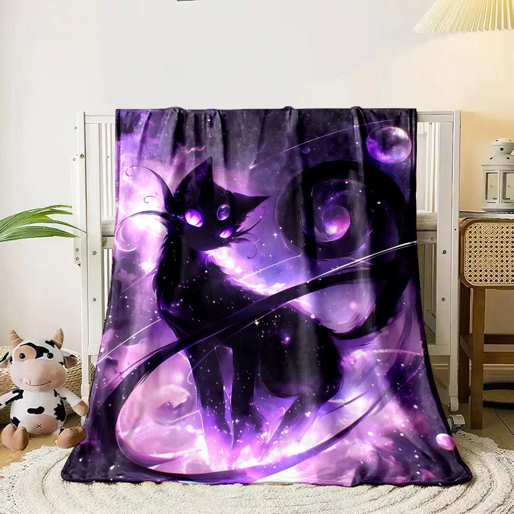 Lila Galaxie Motiv Schwarze Katze Decke Schlafzimmer Decke für Wohnzimmer Couch Mittagspause Weicher Überwurf für Freund's Festival Geschenk