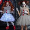 Vestito Tutù LED per Bambine Ruolo Pennywise Clown Bizzarro Travestimento Halloween Film It Freak Joker Abbigliamento Bambini Incubo