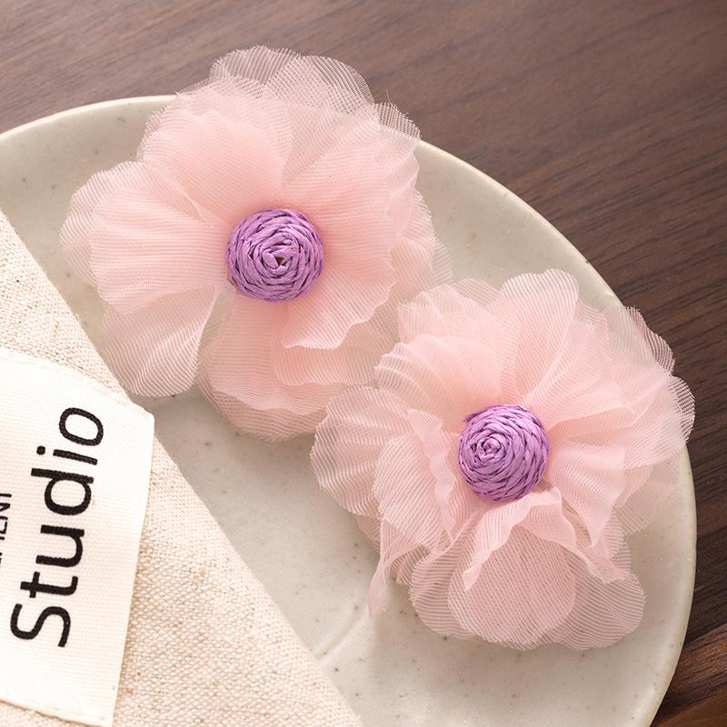 Misty Moon Light Yarn Spring And Summer Organza Flower Stud Earrings Exaggerated Atmosphere Vacation Style Earrings Women'S Earrings Pure Desire Wind