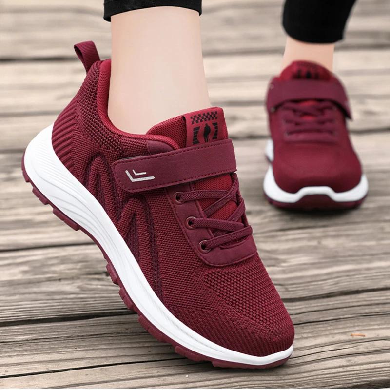 Mode Damen Sportschuhe Laufschuhe Atmungsaktive Damen Sneakers Sommer Leichtes Mesh Outdoor Rutschfeste Freizeit Schnür-Trainingsschuhe