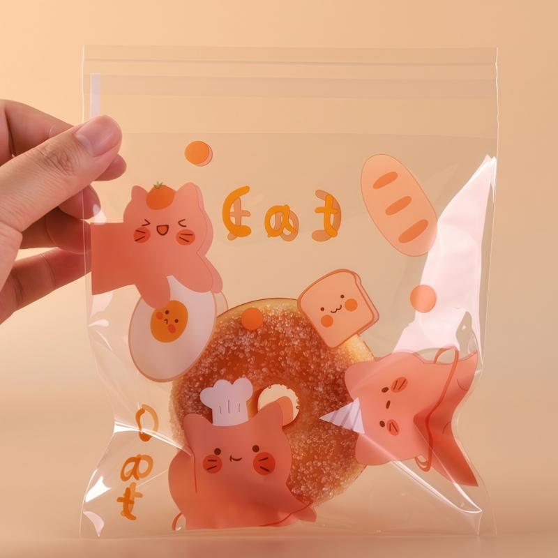 50/100 Pcs Cartoon Pattern Plastic Self-Adhesive Candy Bags Cookie Donut Bread Pastry Bag Food Packaging Resealable Gift Bag
