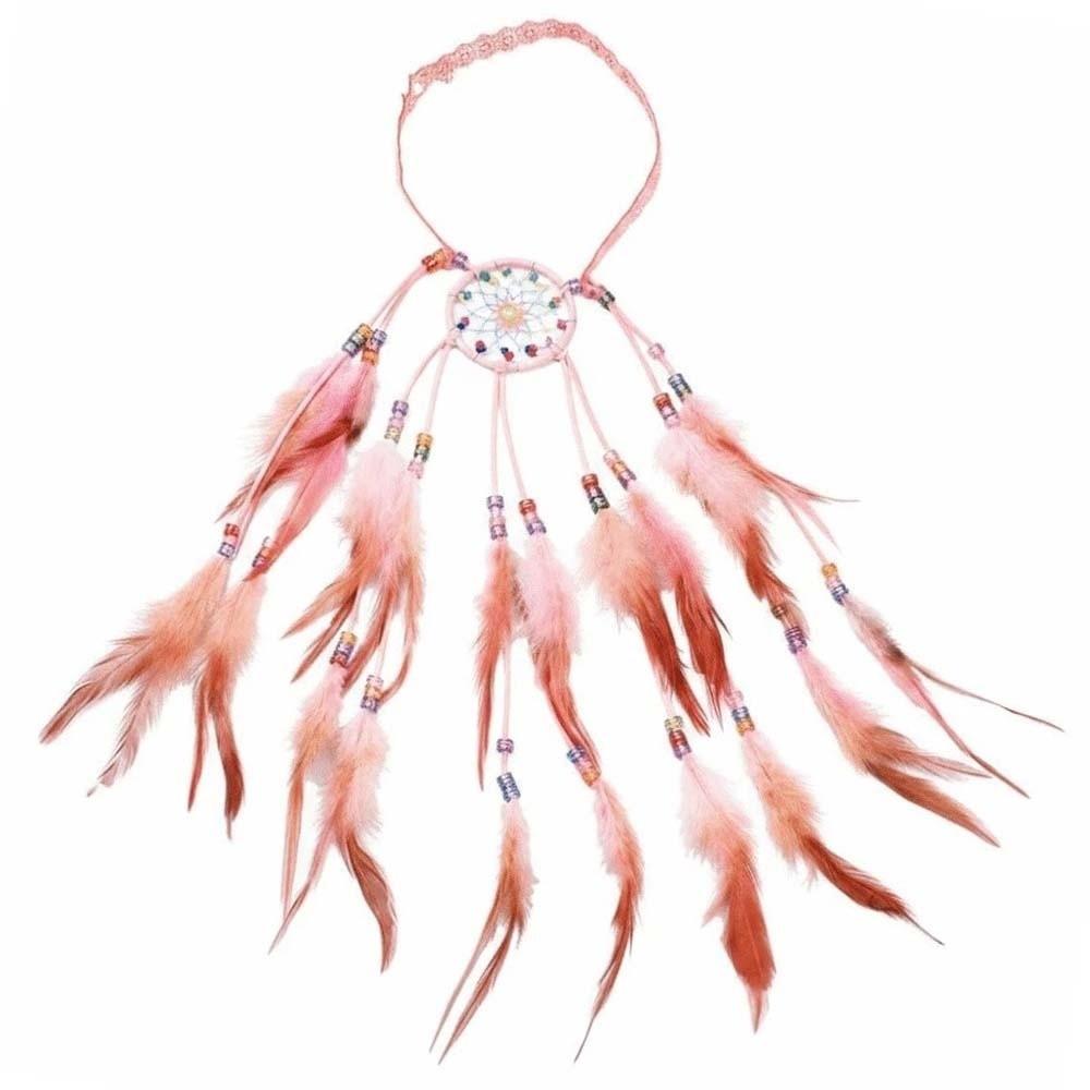 

Colorful Bead Accents Dreamcatcher Feather Headband Summer Music Festivals розовый