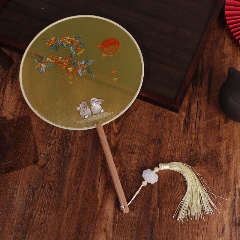 Chinese Double-Sided Embroidered Round Fan for Hanfu or Qipao Dance Performances