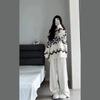 Women's Spring Academy-Style Knit Sweater & Wide-Leg Pants Two-Piece Set