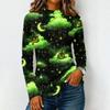 Damen Halloween Langarm T-Shirt Strick Lässig Rundhals Pullover Top