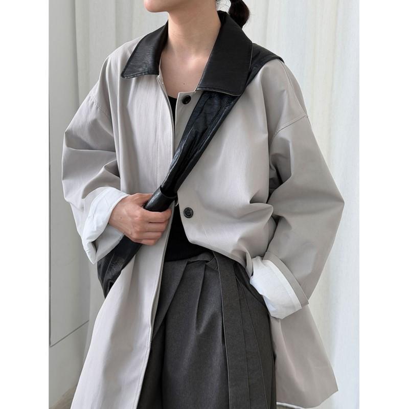 Johnature Korean Long Contrasting Retro Jacket Women Autumn Casual Loose Versatile Fashion Trench Coats