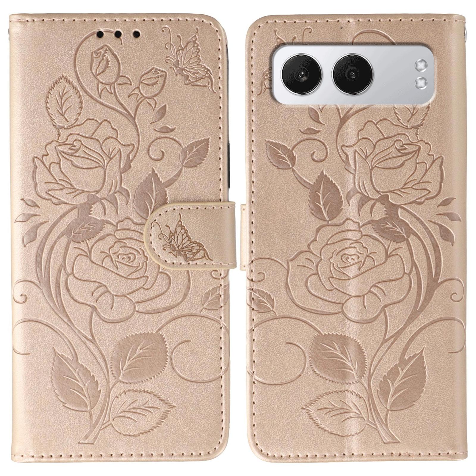 

For OnePlus Nord 4 Case Wallet Stand Imprinted Rose Butterfly PU Leather Phone Cover Rose Gold