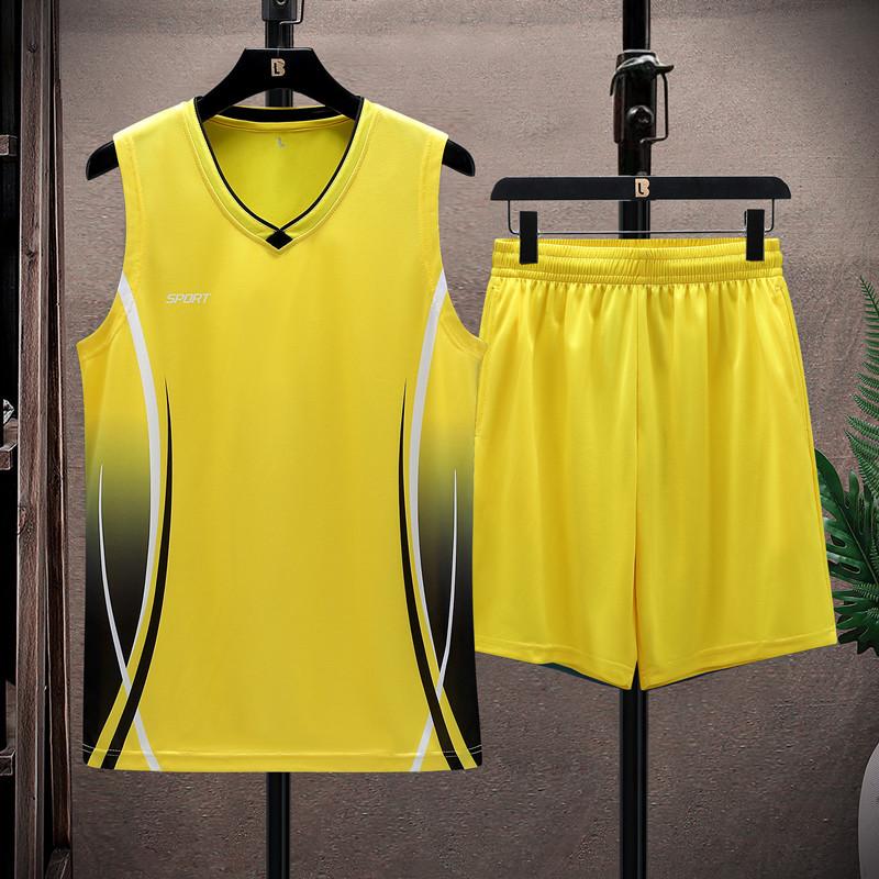 Sportanzug Herren Lauf- und Fitnesskleidung Atmungsaktives Kurzarm-T-Shirt aus Eisseide Schnelltrocknende Weste Zweiteiliges Set