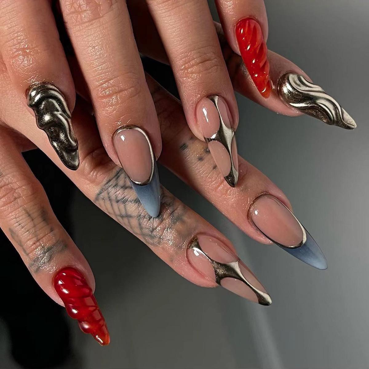 

Red Metallic 3D French Wearable Nail Stickers JP3303 [Glue Variant]