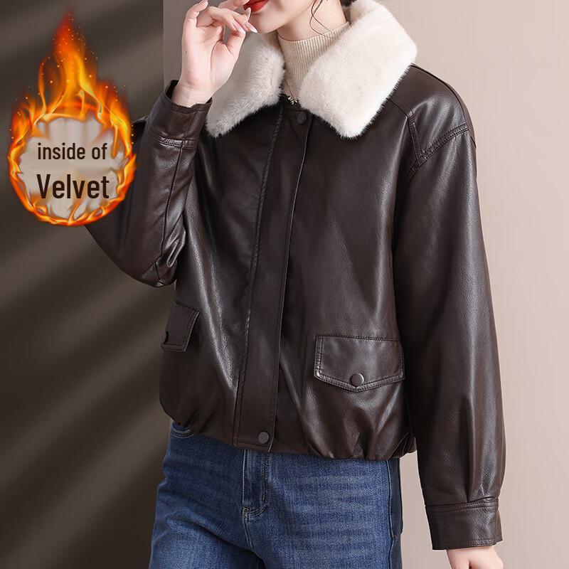 

XUEXI Женская элегантная зимняя куртка из ПУ кожи с флисовой подкладкой XL