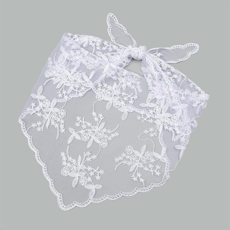 Women Retro Lace Triangle Scarf Hair Bands Vintage Triangular Headscarf Elegant Headwear Solid Color Ramadan Handkerchief