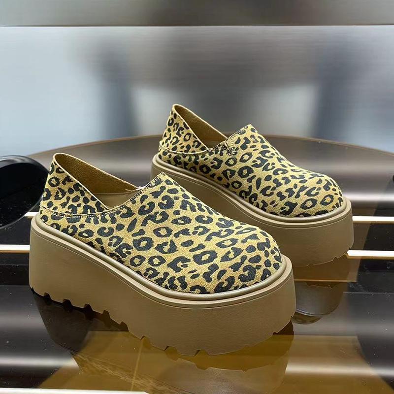 Leopard Platform Women Loafers Shoes Fad Suede Mid Heels Shoes Designer Casual Shoes 2025 Trend Winter New Brand Chaussures Lady