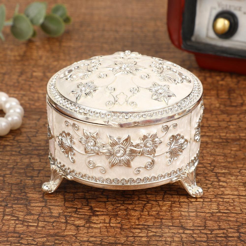Mini Bracelet Storage Box Jewelry Organizer,European Style Circle Enamel Alloy Ring Storage Jar Dresser Display Couple Gifts
