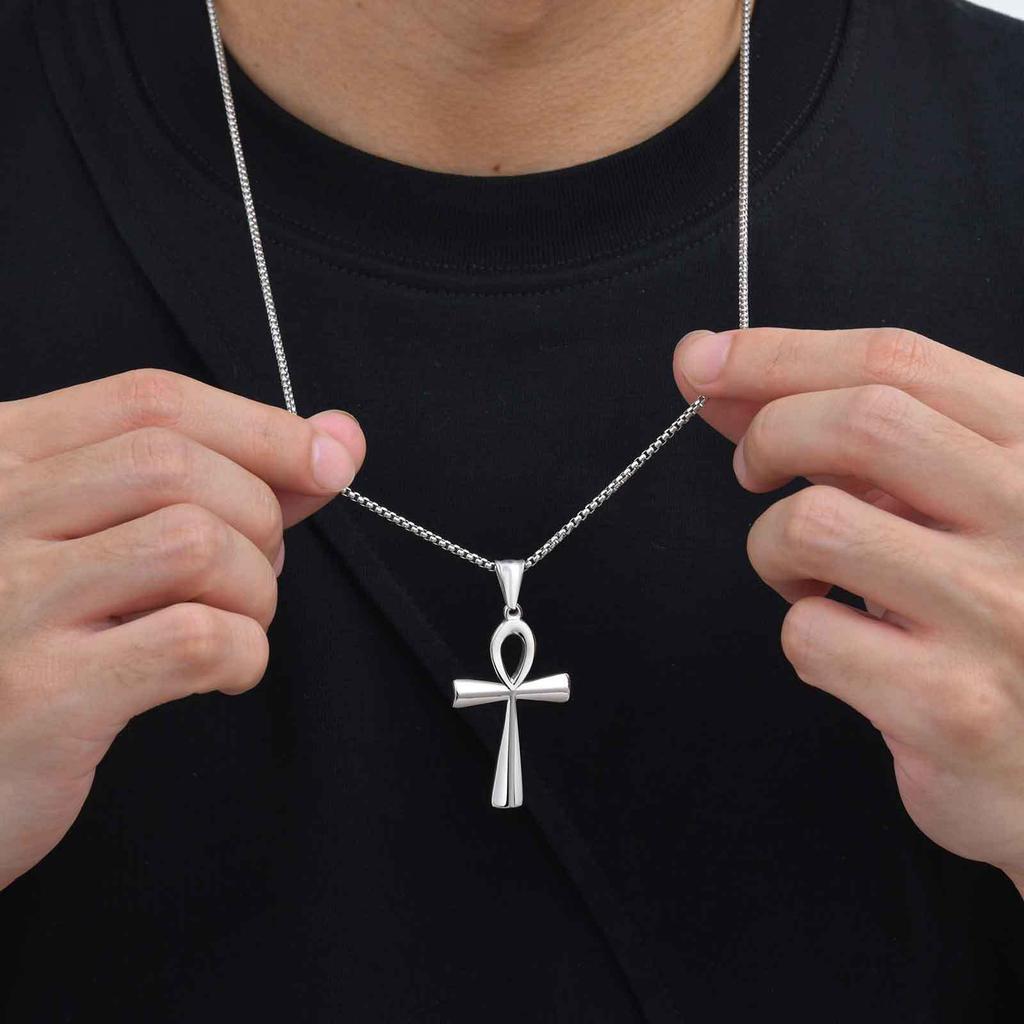 Pánský náhrdelník s křížem ANKH, Nerezový náhrdelník s psí známkou, Víra Egypt Zirkon Dárek