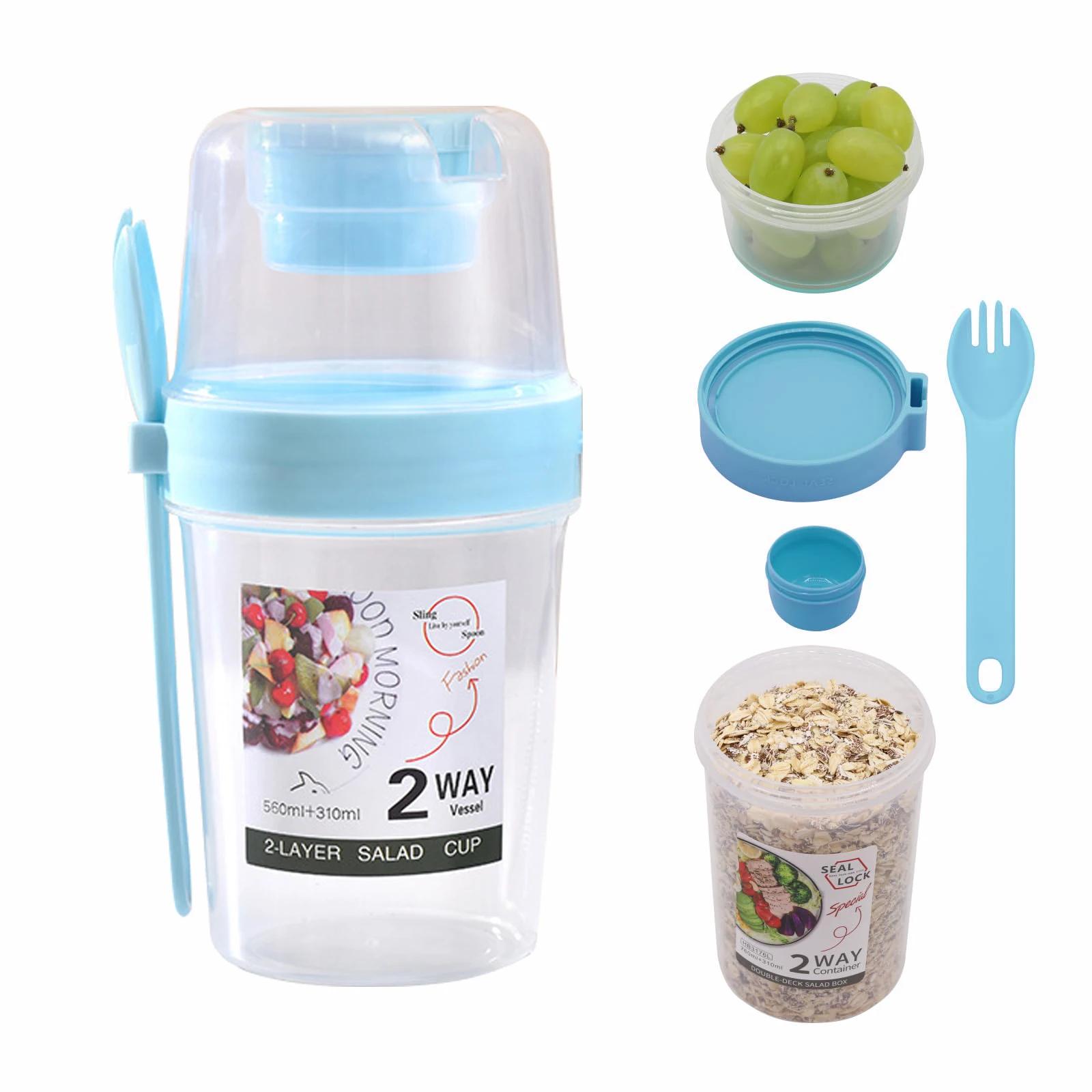 

Breakfast on The Go Cups, Salad Cup To Go, Take and Go Yogurt Cereal Overnight Oats Snack Parfait Containers & Salad Dressing Ho 1L синий