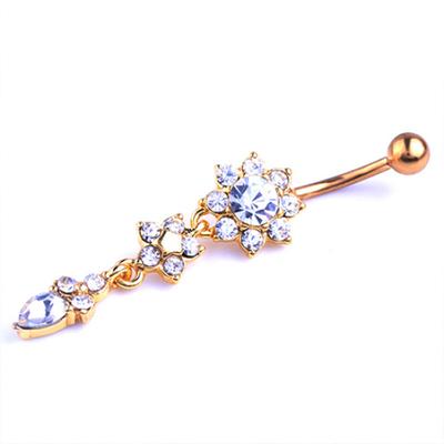 Mulheres Strass Flor Gota D'Água Body Piercing Jóias Barbell Anel de Umbigo
