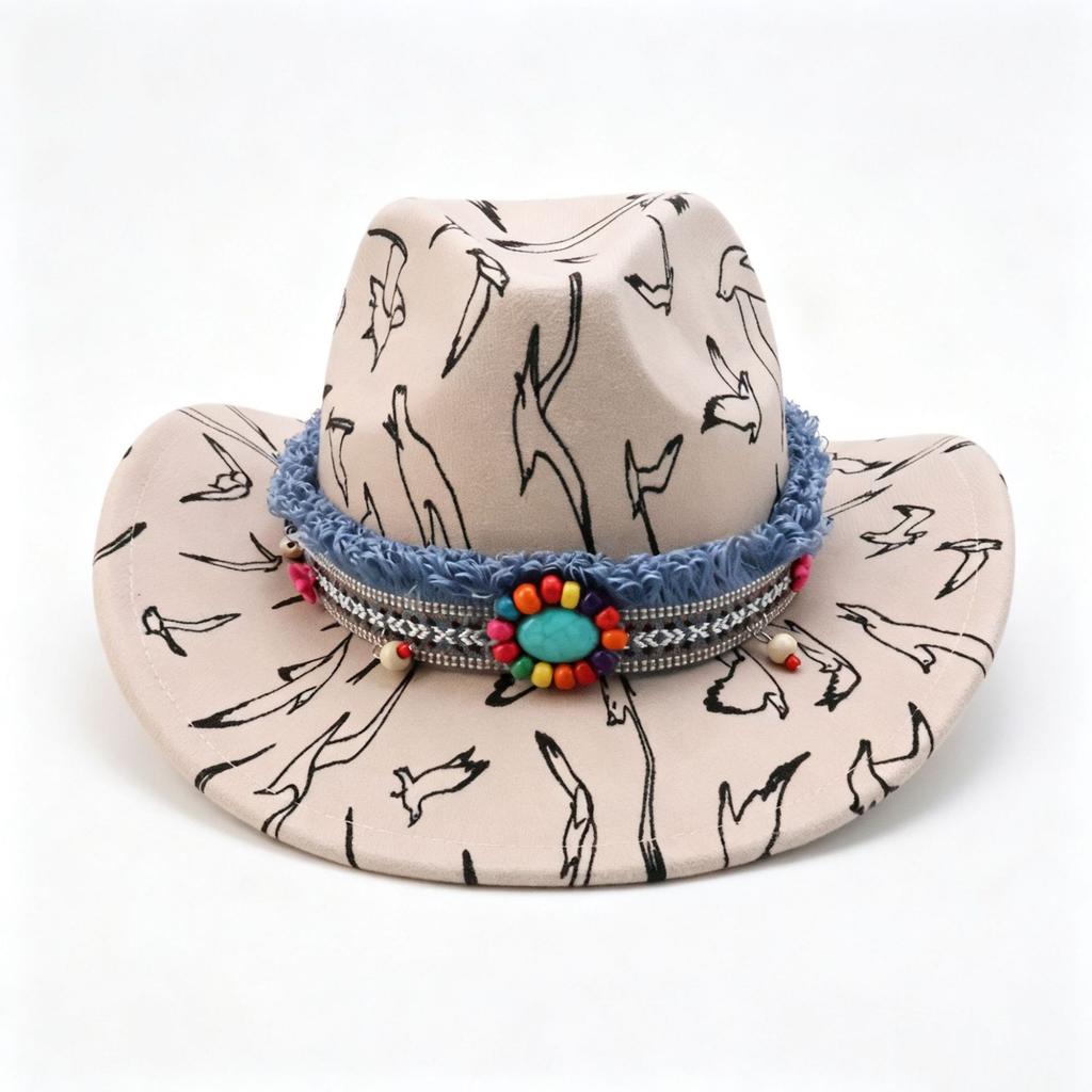 Jazz style western cowboy hat classic ethnic style versatile accessories cowboy hat printed peach top cowboy hat