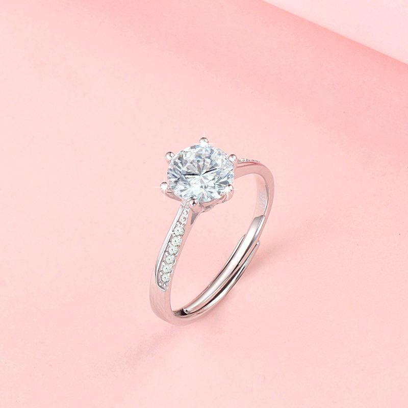 S925 Sterling Silver Adjustable Six-Prong Diamond Simulated Ring for Women - Elegant, Light Luxury Proposal Jewelry