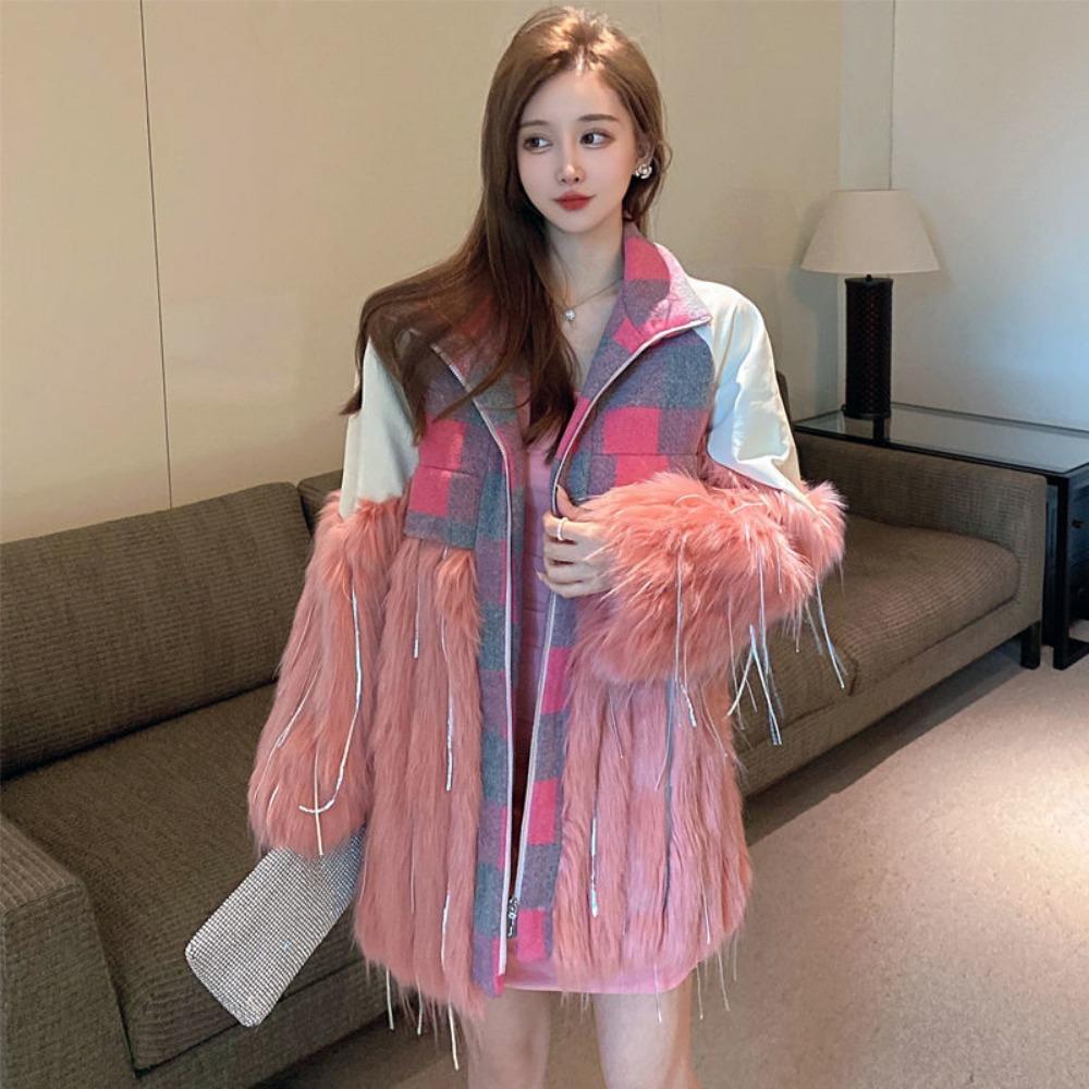 Winter New Imitation Fox Fur Imitation Raccoon Fur Plush Tassel Trendy Fur Mid-length Coat High-end Women's Clothing