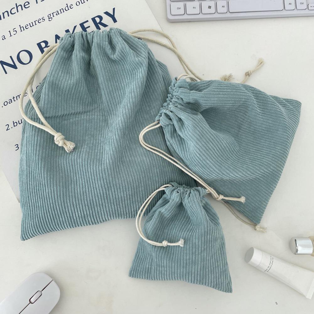 3PCS Solid Color Drawstring Cosmetic Bags Corduroy Large Capacity Gift Storage Bag Durable Drawstring Style