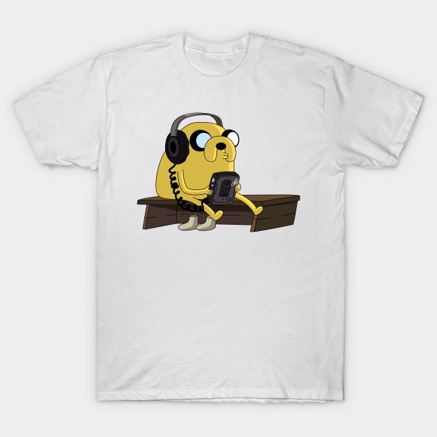 

Men Black Print T-shirt Jake The Dog Listening Music No-Cut Transfer Paper Print Cotton Tshirt S білий