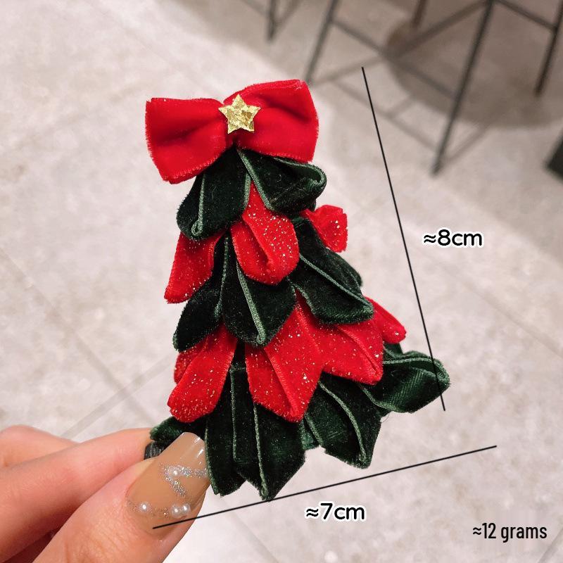 Children's Christmas Headband with Plush Bow and Cute Tree Hair Clip
