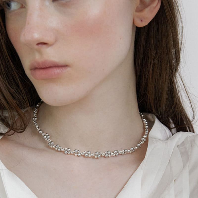 By Hyeres [925 Silver] Pearl Metal Lace Necklace (Silver) BH7N53727W9420