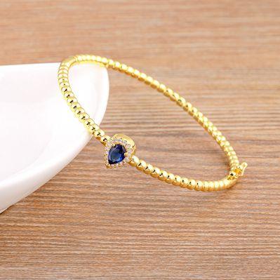 

Nidin INS Popular Romantic Heart Bangle Cuff For Women Gold Plated Crystal Zircon Bracelets Jewelry Wedding Party Gift Wholesale 56-58mm темно-синий