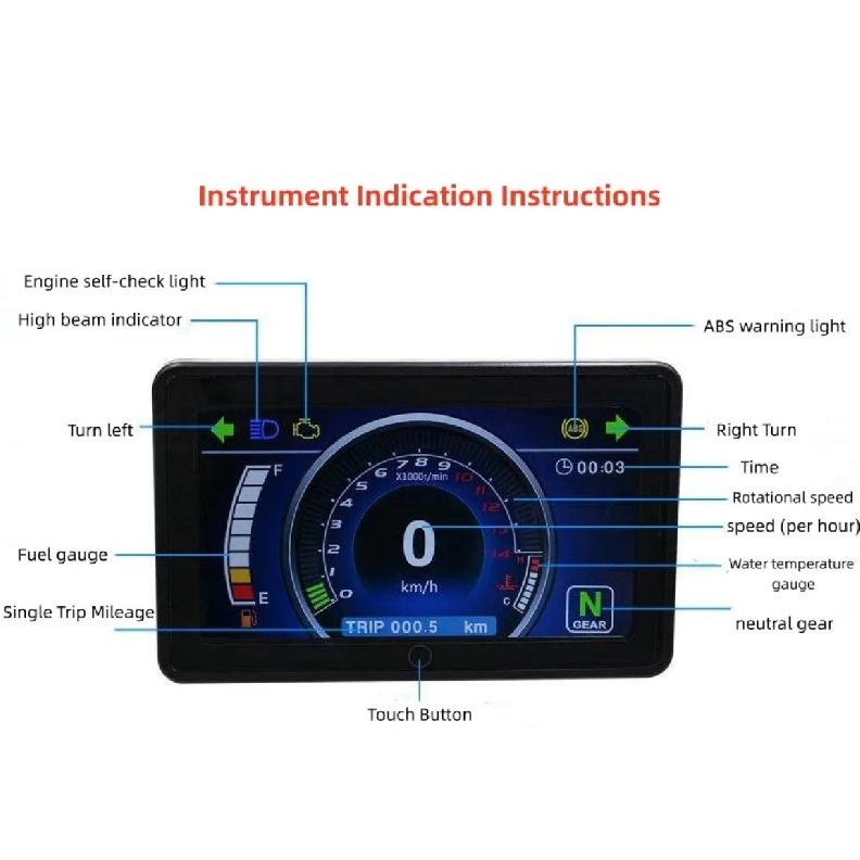 New Motorcycle With A Full-color Large LCD Dashboard Adjustable Speed And RPM for 2-4 Cylinders With Water Temperature Display