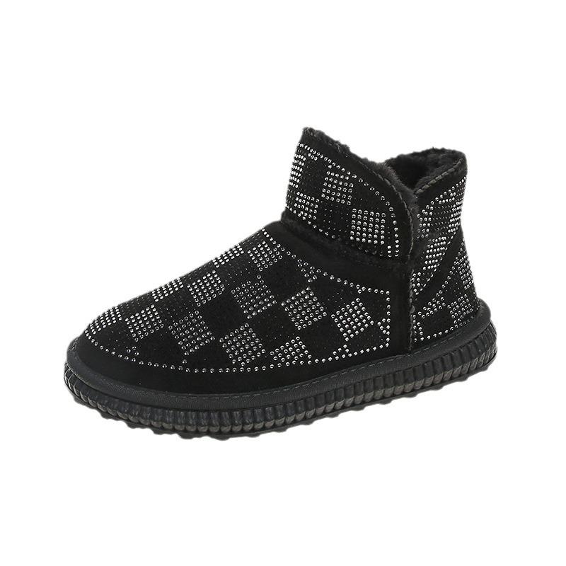 

Модные женские сапоги на платформе из замши со стразами 2024 года, зимняя новая корейская версия женских хлопковых сапог с флисом, толстая теплая обувь 40 чёрный