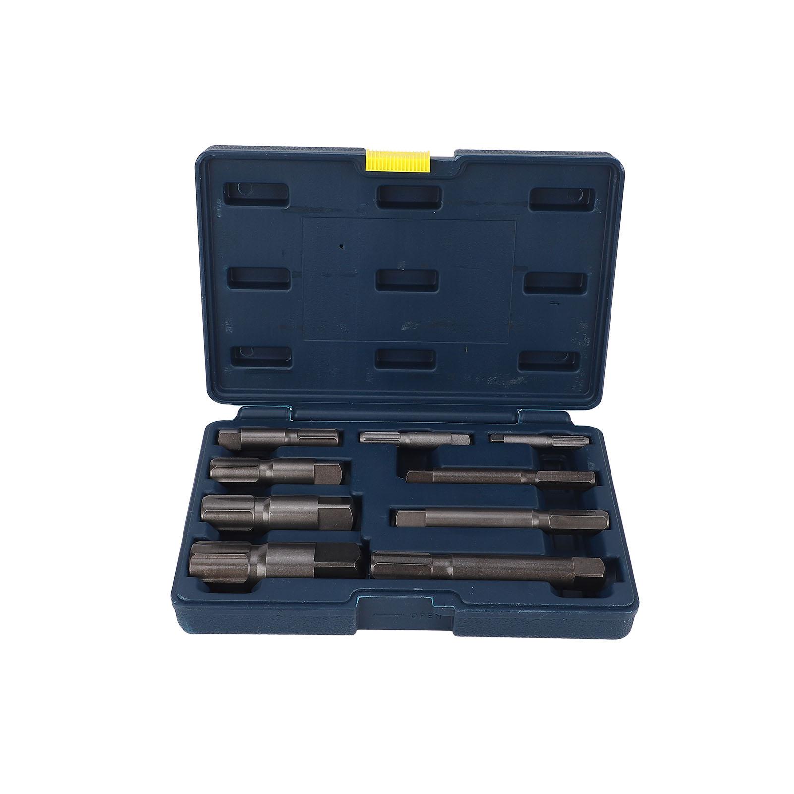 

Набір екстракторів труб Надміцний Хромомолібденова сталь Інструмент для видалення зламаних труб Набір для різьбових труб від 1/8 дюйма до 1 дюйма Набір 9 шт.