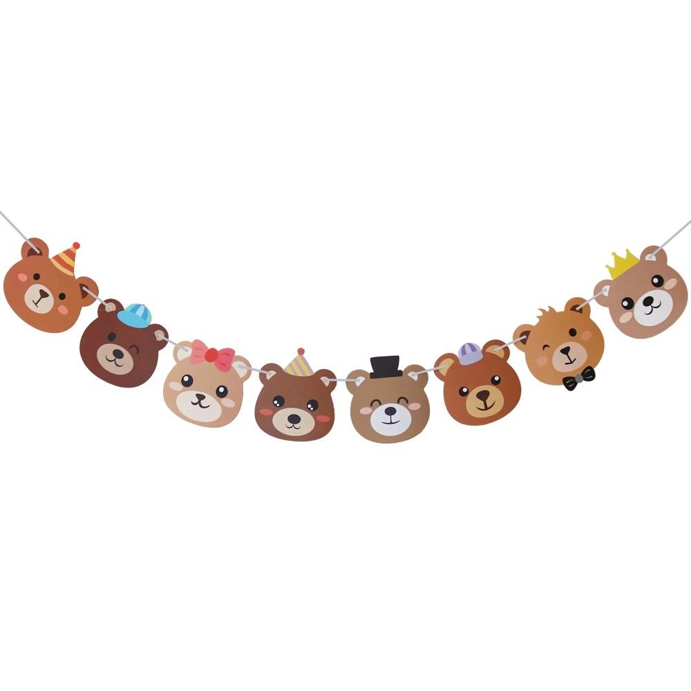 Brown Bear Birthday Letter Pull Flag Party Decoration banner layout 1 set 1 piece