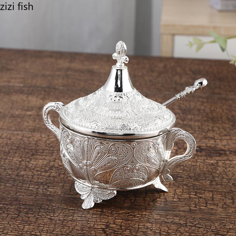Kitchen Seasoning Jar Alloy Carved Storage Jars Sugar Cup Salt Shaker Spice Jar Seasonings Box Spice Bottle Spices Container