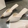 Fashion Pointed Toe Women Slippers Summer Elegant Mid Heels Shoes Fashion Dress Woman Pumps 2025 Trend Brand Casual Cozy Female Sandals