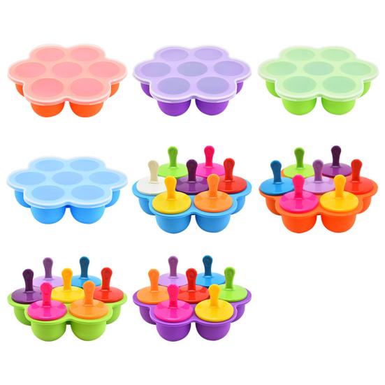 Silicone Popsicle Molds with Sticks 7 Cavity Ice Cube Tray Silicone Molds for Baby Foods Ice Lolly Mold for Pastries
