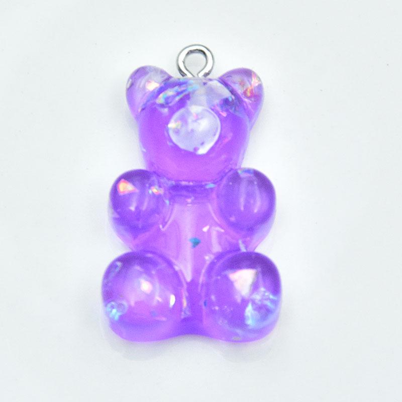 Large Resin Cartoon Bear Keychain with Transparent Sequin Pendant