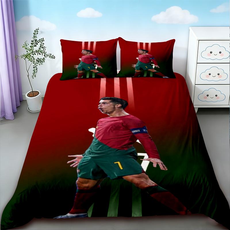 Copripiumino Cristiano Ronaldo Calcio CR7 Set Biancheria da Letto per Camera da Letto Confortevole e Traspirante Regali per Fan Queen King