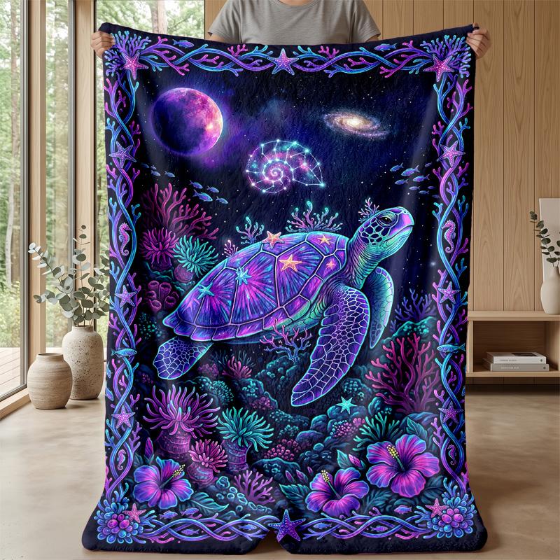 Galactic Sea Turtle Theme Blanket Lightweight Warm Flannel Blanket Decorative Throw Blanket for Home Decoration
