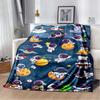 Space Astronaut Flannel Blanket, Soft Warm Throw with Cartoon Spaceman & Planet Print for Kids Bed Sofa, Cozy Bedding for Boys