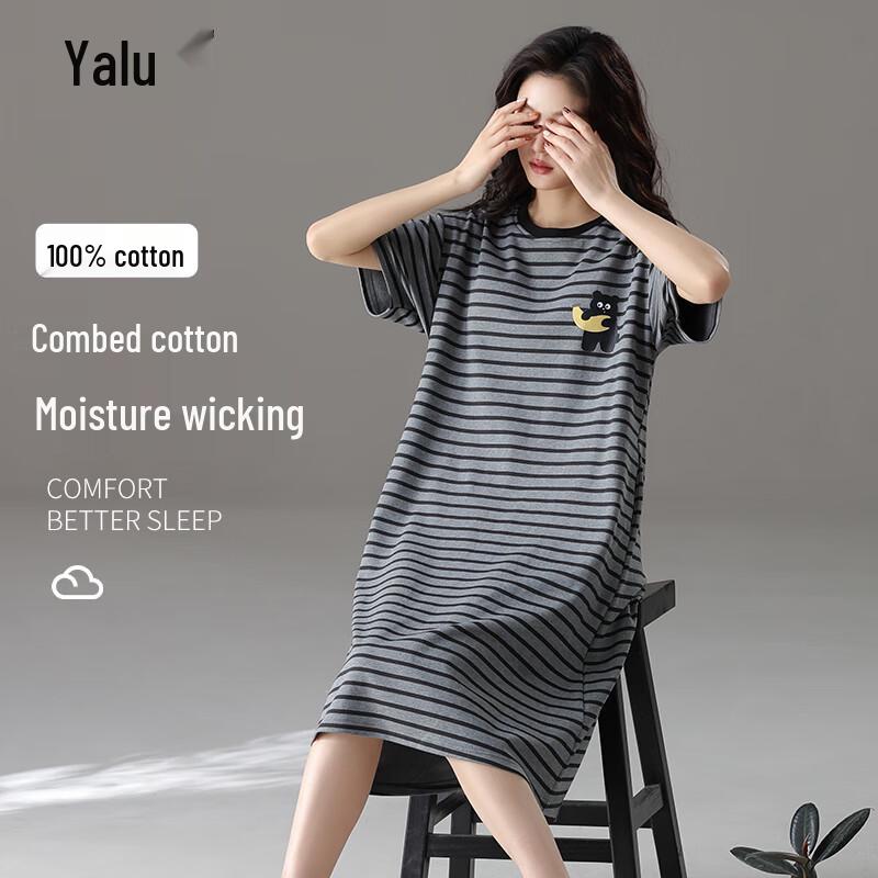 Yalu Women s 100% Cotton Short-Sleeve Mid-Length Nightgown L