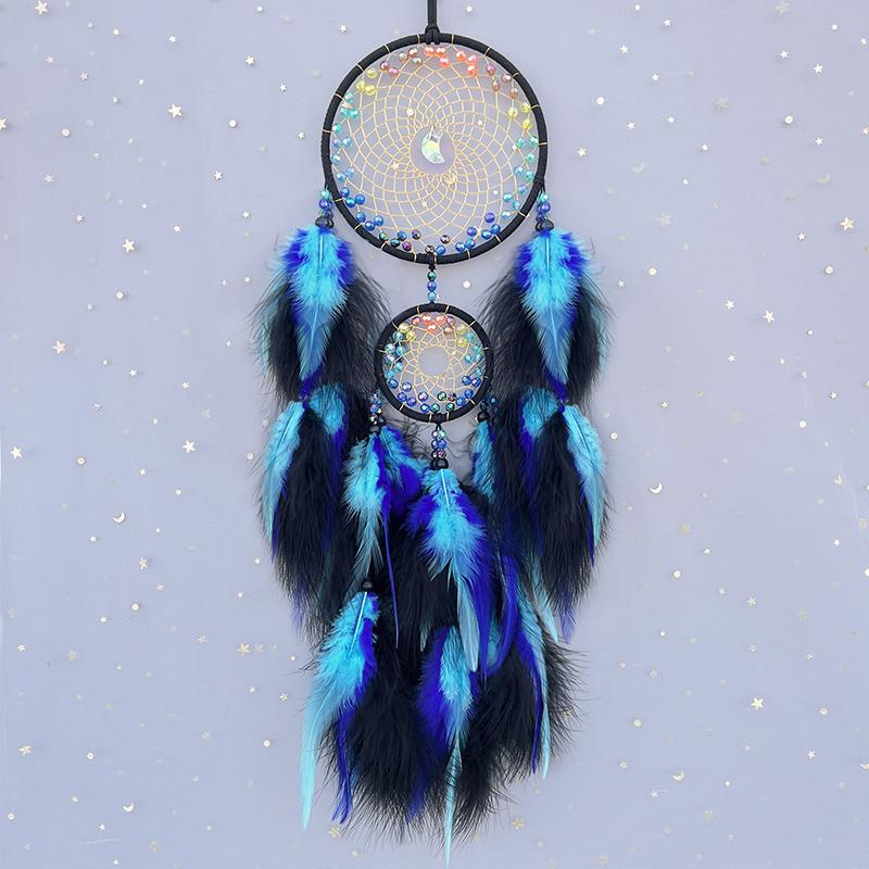 Dream Catcher Living Room Bedroom Hanging Ornaments Crystal Hand-woven Colorful Feather Wind Chime Festival Gift Home Decoration